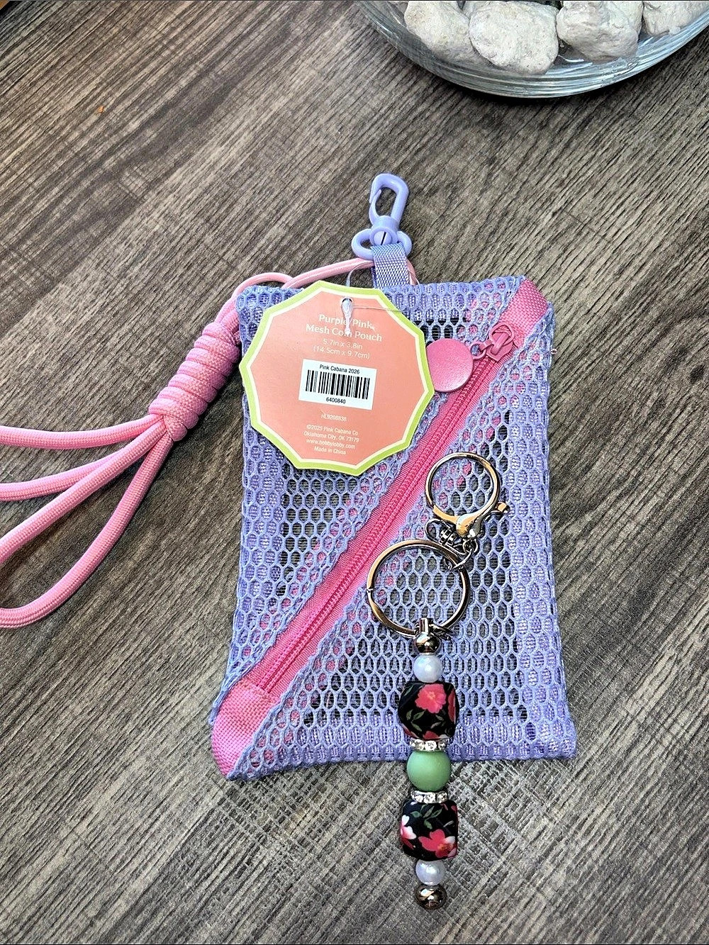 🔥5 for $25🔥 Pink Cabana Mesh Mini8 Bag in Purple & Pink with Handmade Keychain